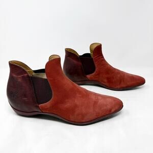 [John Fluevog] Red Power Up Influence Modern Chelsea Ankle Boots Leather Sz 10.5